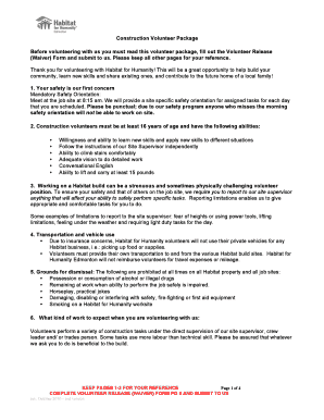 Habitat for Humanity Volunteer Release Waiver