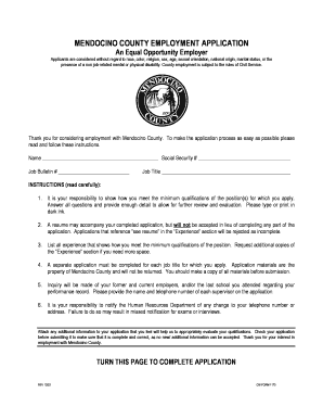Mendocino County Employment Application