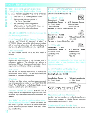Swimming Lesson Registration Form