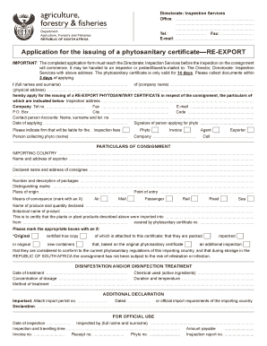 South Africa Re-Export Phytosanitary Certificate Application