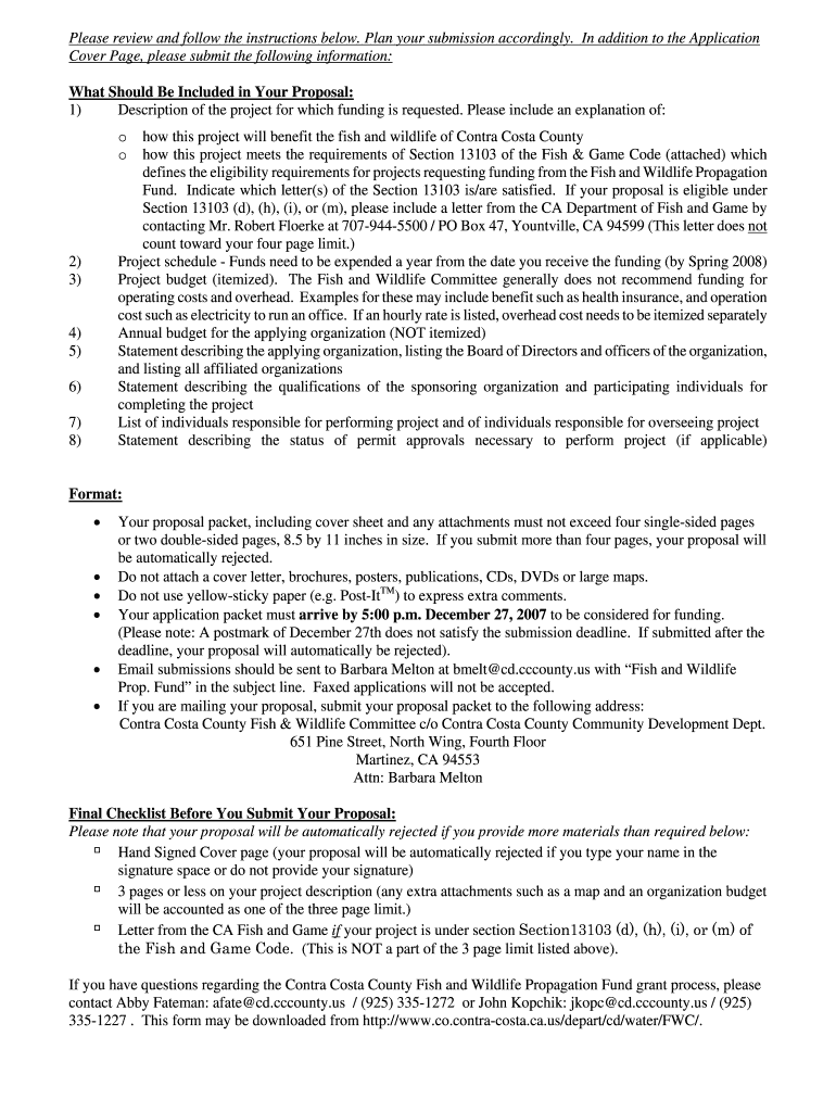 Fillable Online co contra-costa ca Grant Application Form 2008-2009 ...