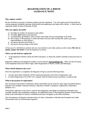 Northern Ireland Birth Registration Form