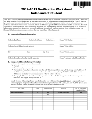 2012–2013 Verification Worksheet