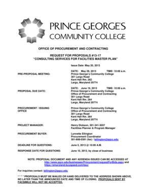 Consulting services for facilities master plan - Prince George39s bb - pgcc