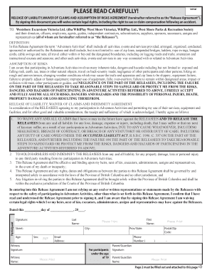 Release of Liability Waiver for Adventure Activities