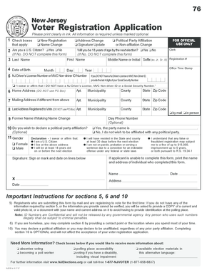 New Jersey Voter Registration Application