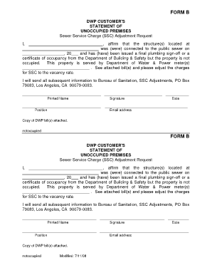 DWP Customer's Statement of Unoccupied Premises