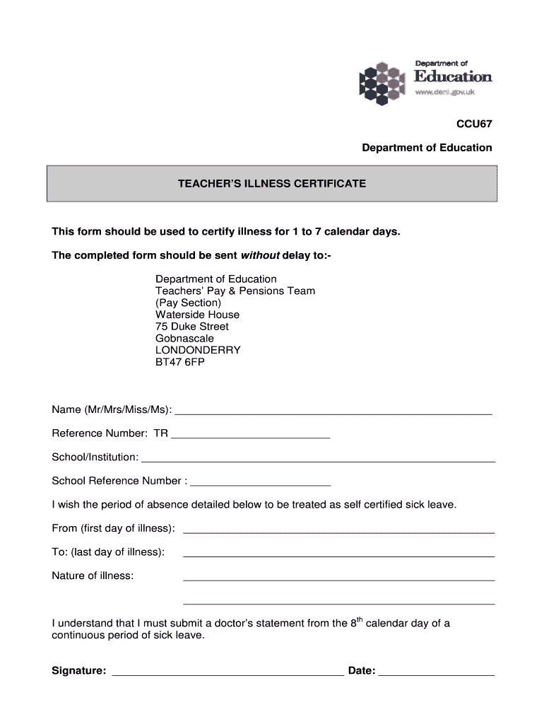 ccu67 teachers illness certificate Preview on Page 1