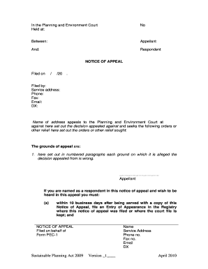 Notice of Appeal Form PEC-1