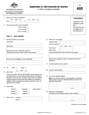 Australia Tourist Visa Application Form 48R