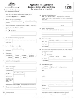 Sponsored Business Visitor Visa Application Form 1238
