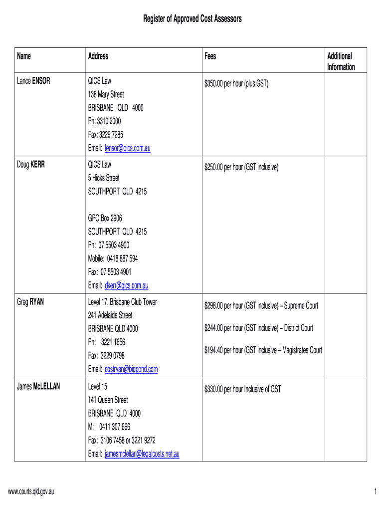 Fillable Online Register of Approved Cost Assessors Fax Email Print