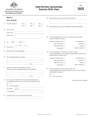 Australia Business Skills Visa Sponsorship Form 949