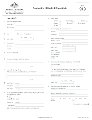 Form 919 Nomination of Student Dependants