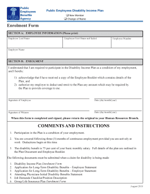 Employees Public Disability Income Plan Enrolment Form