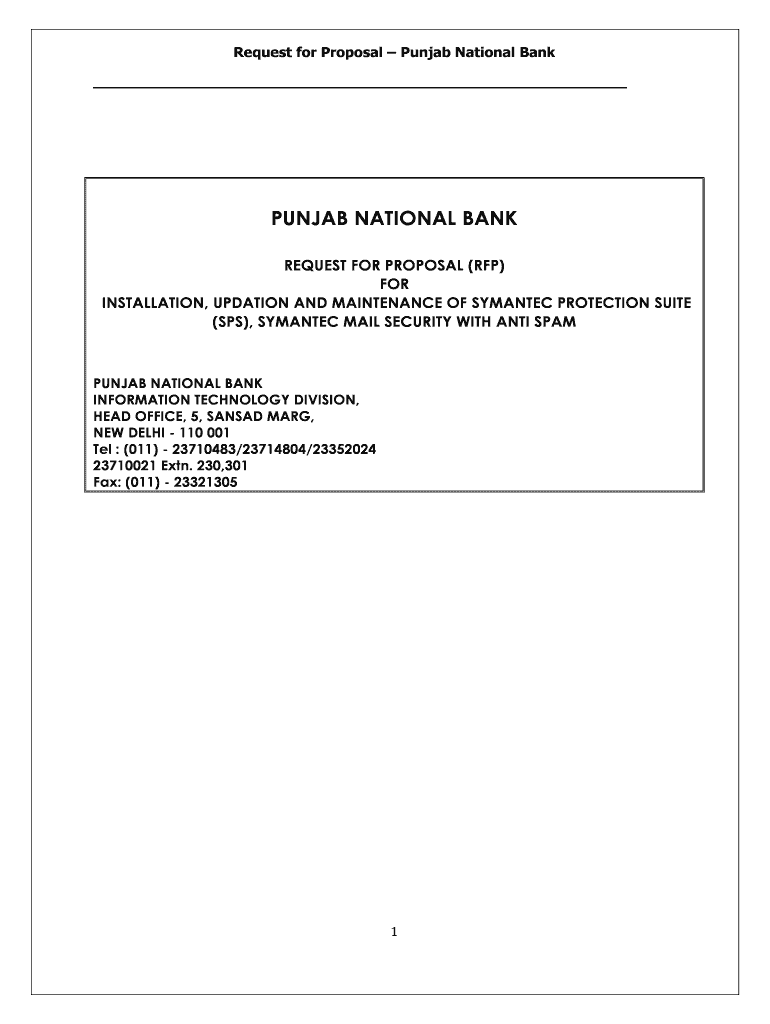 Fillable Online Punjab National Bank Request for Proposal (RFP) for ...