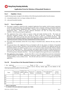 Application Form for Deletion of Household Member(s)