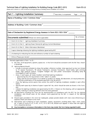 Technical Data of Lighting Installation for BEC 2012 Form EE-LG
