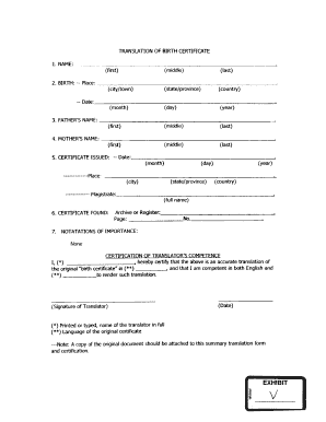 birth certificate format