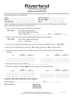 Residency Form 2013-2014