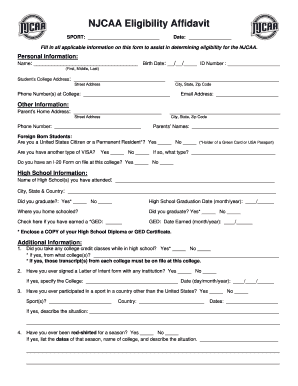 NJCAA Eligibility Affidavit