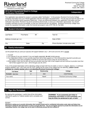 2012-2013 Independent Verification Worksheet