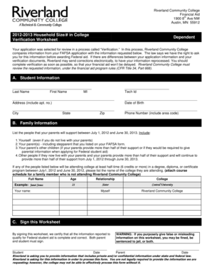 Riverland Financial Aid Verification Worksheet