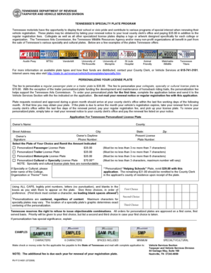 Tennessee Personalized License Plate Application