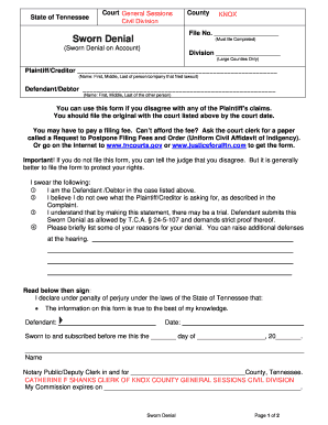 Tennessee Sworn Denial Form