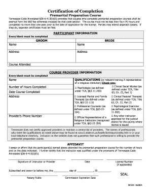 Tennessee Premarital Preparation Course Certification