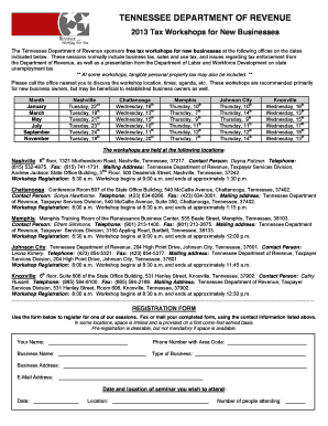 Tennessee Tax Workshops Registration Form