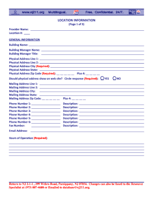 NJ 2-1-1 Location Information Form