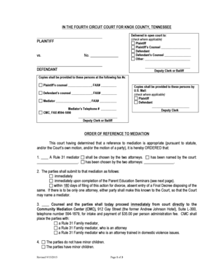 Tennessee Court Order of Reference to Mediation