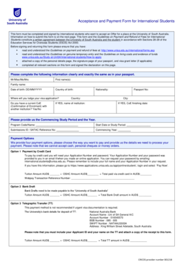 Acceptance and Payment Form for International Students
