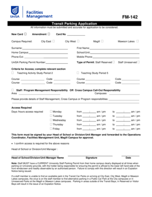 Transit Parking Application Form