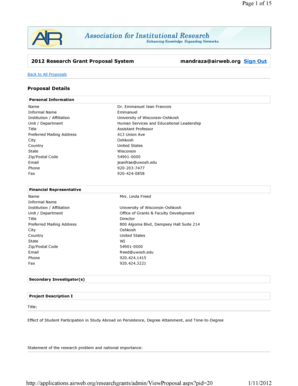 Grant proposal sample - Page 1 of 15 2012 Research Grant Proposal System mandraza airweb