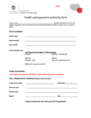 Credit Card Payment Authority Form
