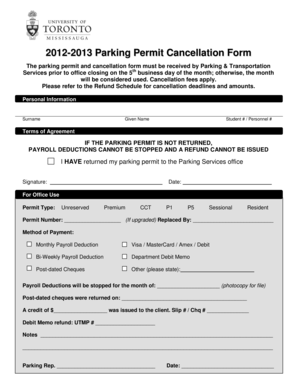 Parking lease agreement - Parking Permit Cancellation Form - University of Toronto Mississauga - utm utoronto