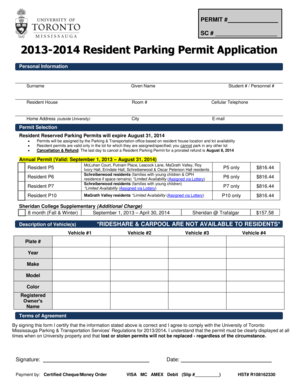 2013-2014 Resident Parking Permit Application