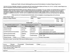 Bullying/Harrassment/Intimidation Incident Form - Holbrook Junior ... - high holbrook k12 ma