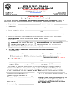 South Carolina Application Update/Change Form