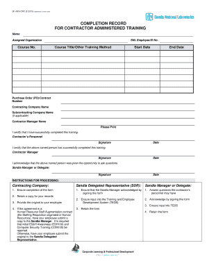 Contractor Training Completion Record