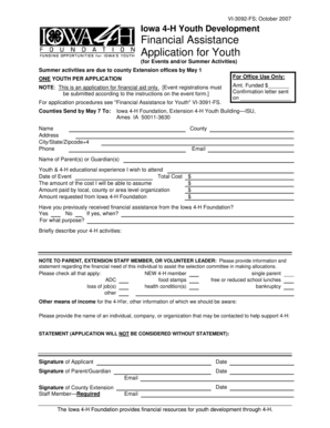 Iowa 4-H Financial Assistance Application