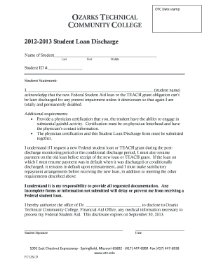 2012-2013 Student Loan Discharge Form
