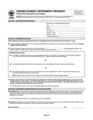 Unemployment Deferment Request Form
