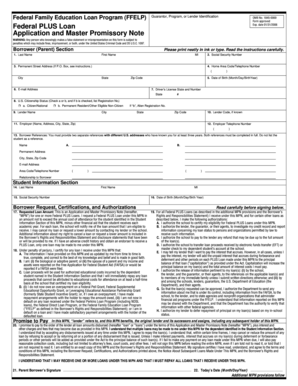 Federal PLUS Loan Application and Master Promissory Note