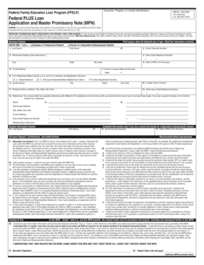 Federal PLUS Loan Application and Master Promissory Note