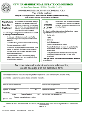 New Hampshire Brokerage Relationship Disclosure Form