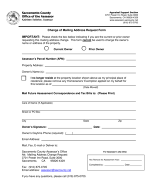 Sacramento County Change of Mailing Address Request Form
