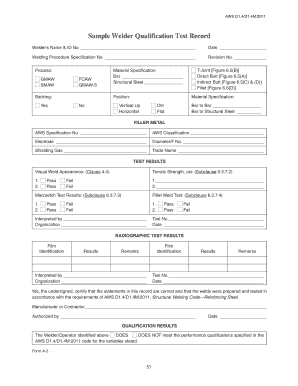 AWS D1.4 Welder Qualification Test Record